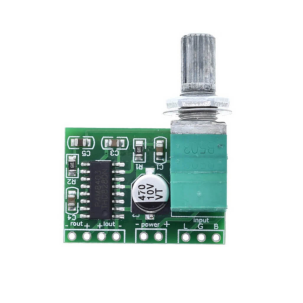 Mini amplificador PAM8403 estéreo 2 canais 3W + 3W com ajuste de volume
