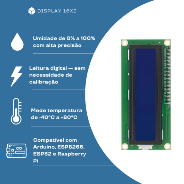 Display LCD 16x2 com backlight azul e branco