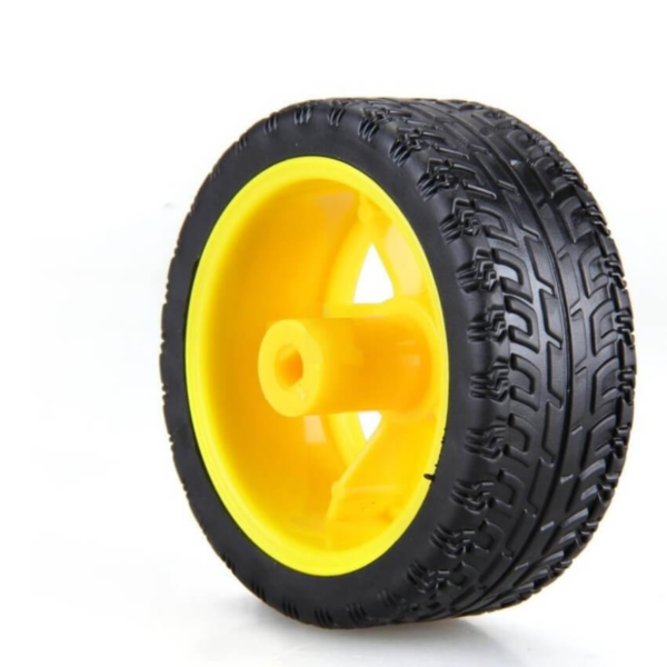 roda-pneu-65mm-chassi Roda com pneu 65mm para chassi de robô