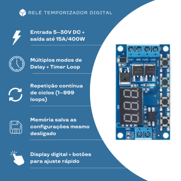Temporizador digital MOS programável XY-J04 5 a 30V