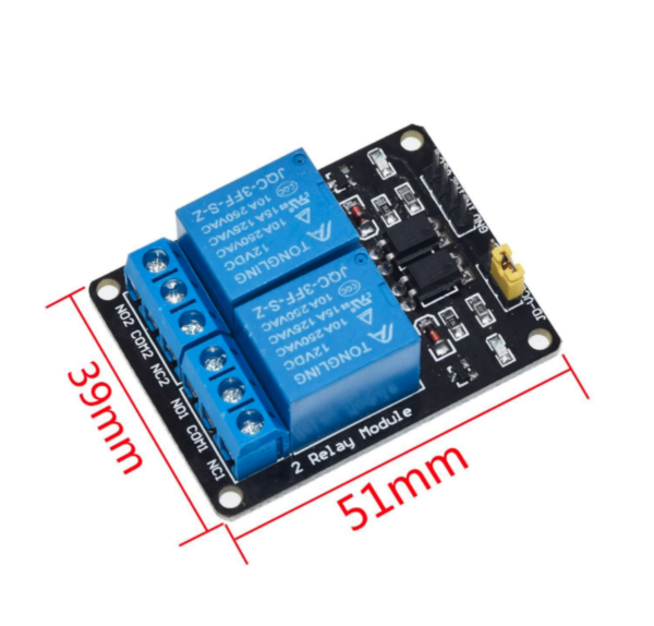 modulo-rele-2-canais-5v-acoplador Módulo relé 2 canais 5V com acoplador óptico